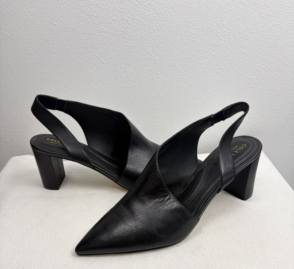 Cole Haan Grand Series Black Leather Slingback Pumps Pointed Toe Heel Womens 10B